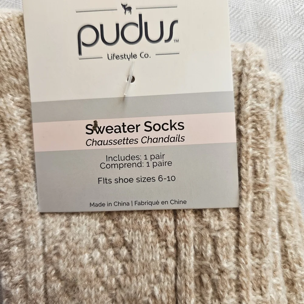 Pudus Lifestyle Co Beige Knit Sweater Socks Cozy Lounge‎ 6–10 NWT